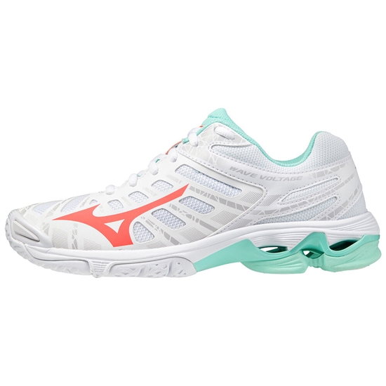 White / Coral Mizuno Wave Voltage Women's Volleyball Shoes | VBX-481537